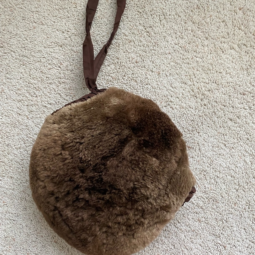 Round Brown Real Fur Crossbody Muff